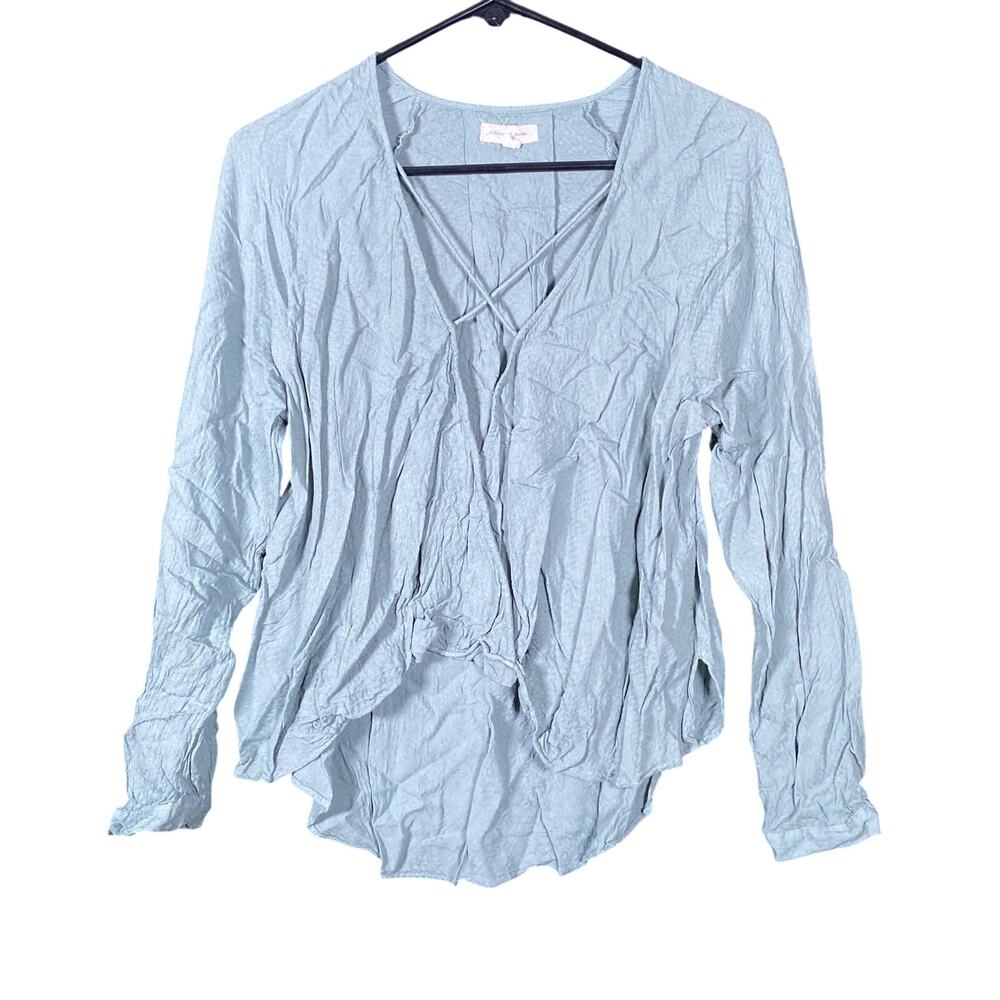 Silence + Noise Women Blouse Sage Green Criss Cross V Neck Long Sleeve Medium